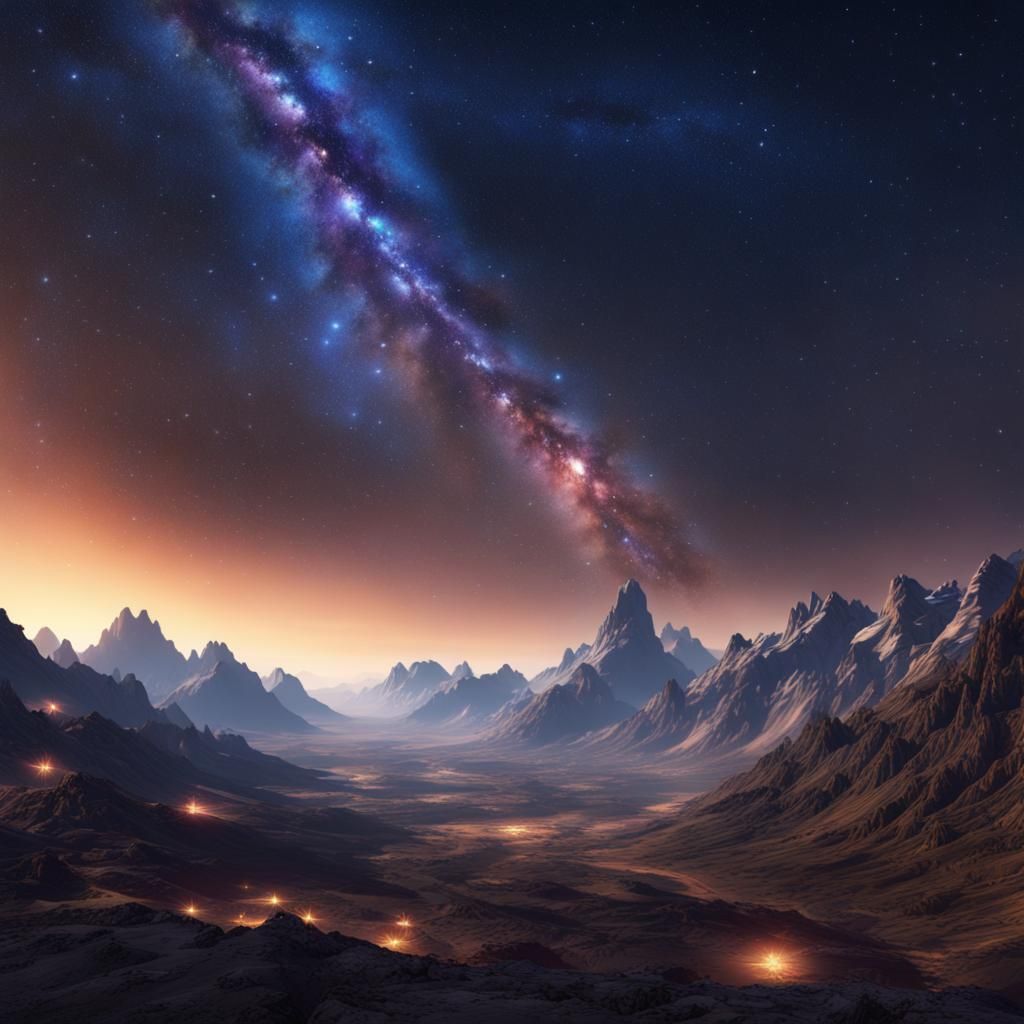 Magical Starry Night Over Mountains