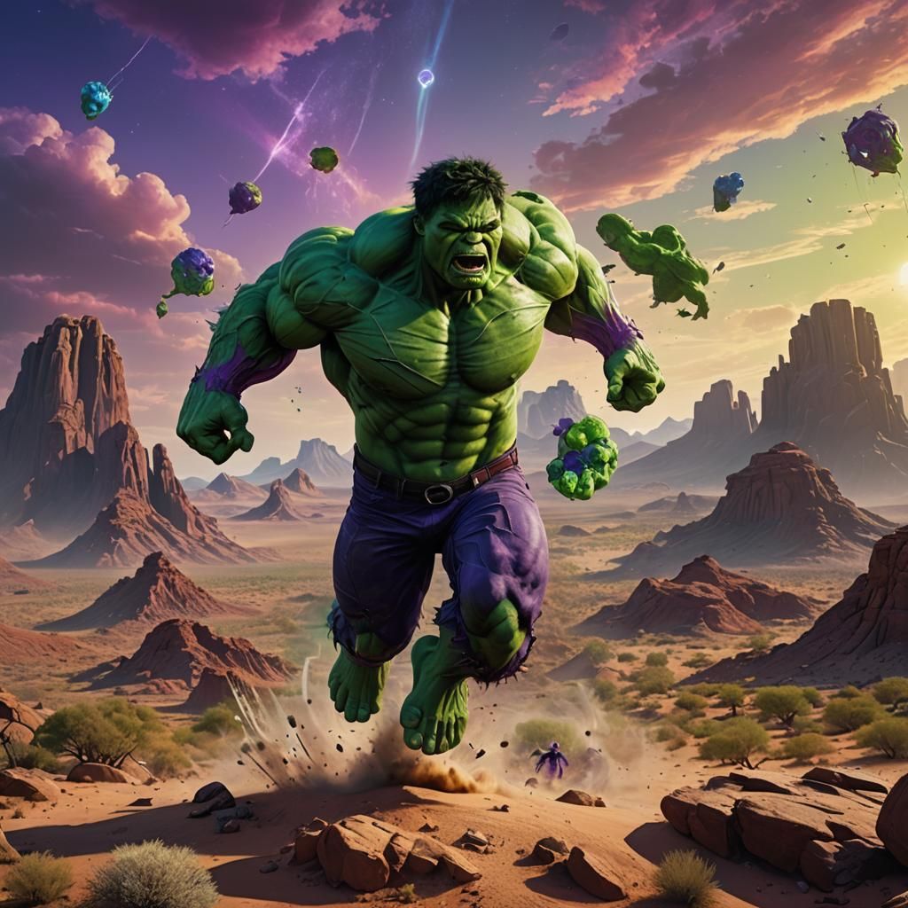 Hulk Leaps Through Neon Desert Sky