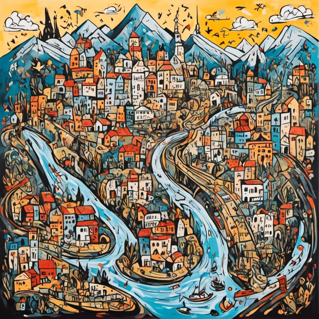 Hand-Drawn Map in Neo-Expressionism Style