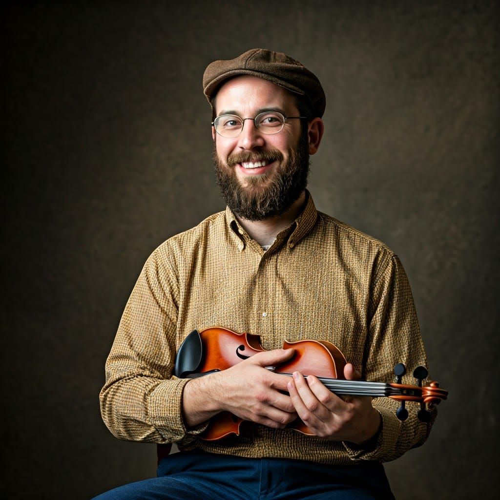 Hasidic Man with Violin in Rembrandt Lighting