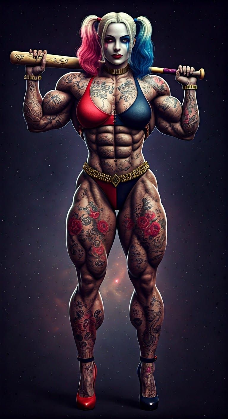 Photoreal Fabric Harley Quinn with Floral Tattoos