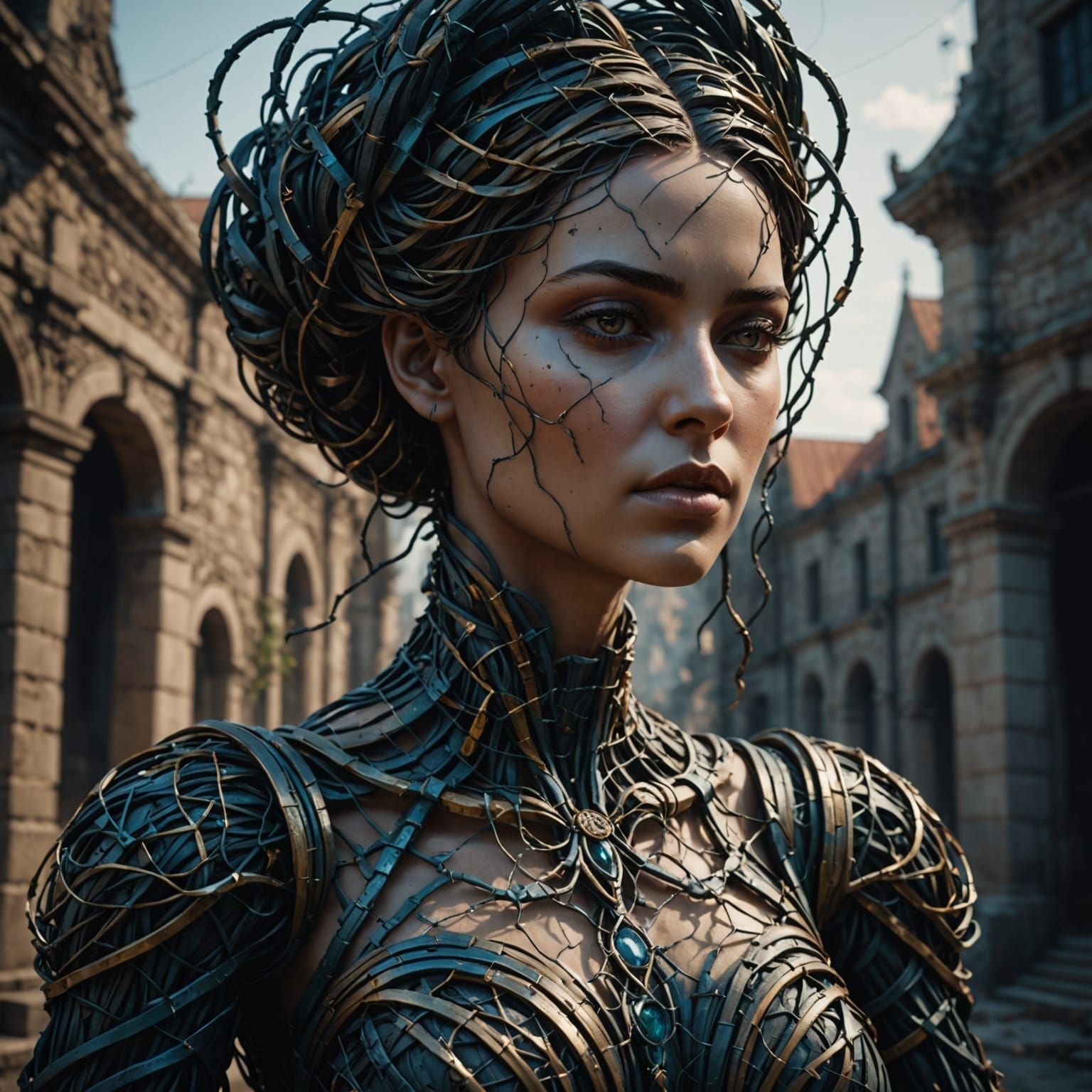 Fantastical Wireframe Woman Statue in Detailed Matte Paintin...