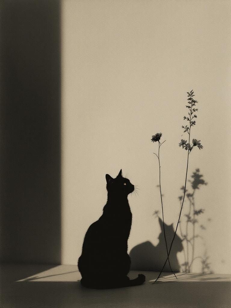 Cat Under Flower in Geometric Shadow and Light