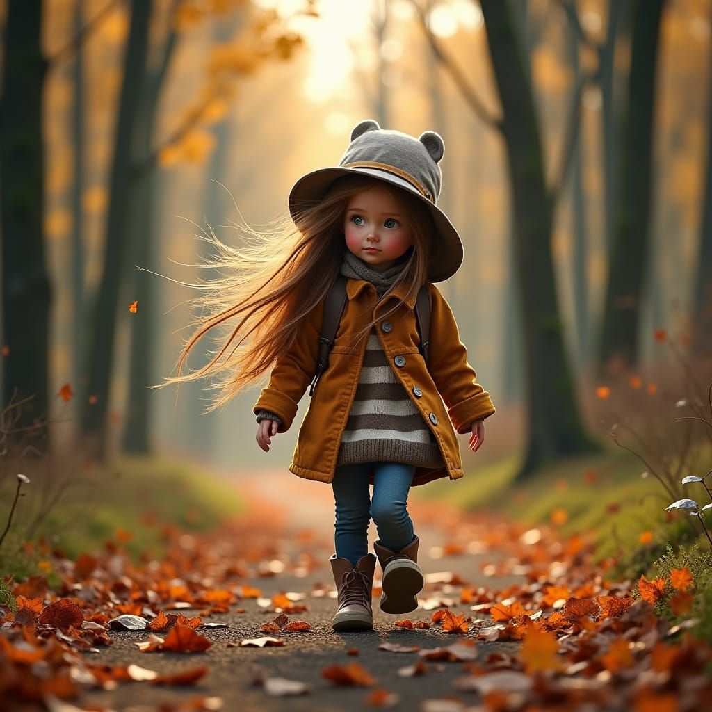 Girl Walking on Windy Forest Path