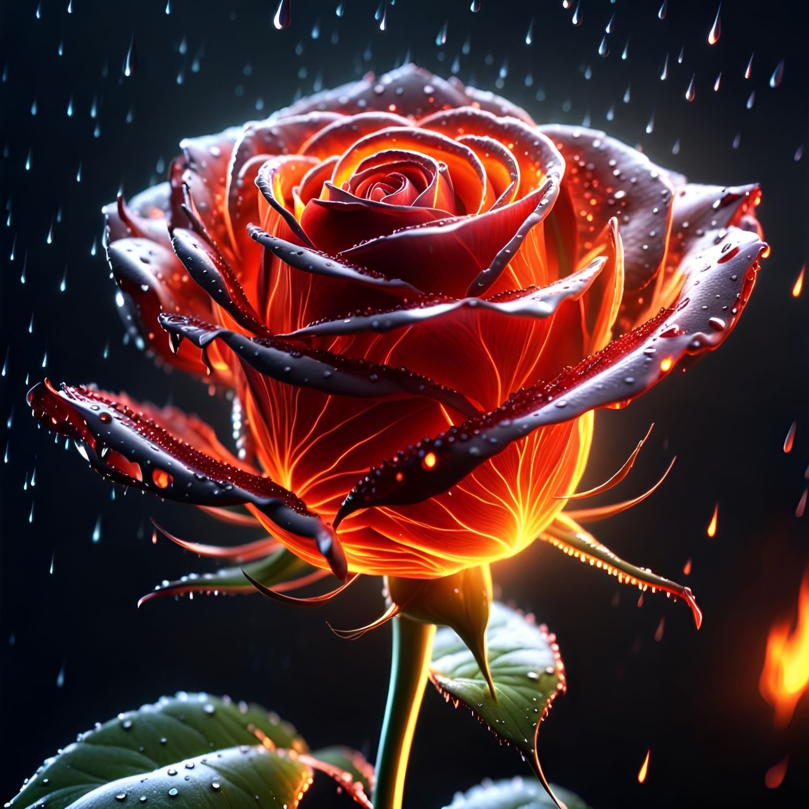 Fiery Rose: A Hyperrealistic 3D Octane Image