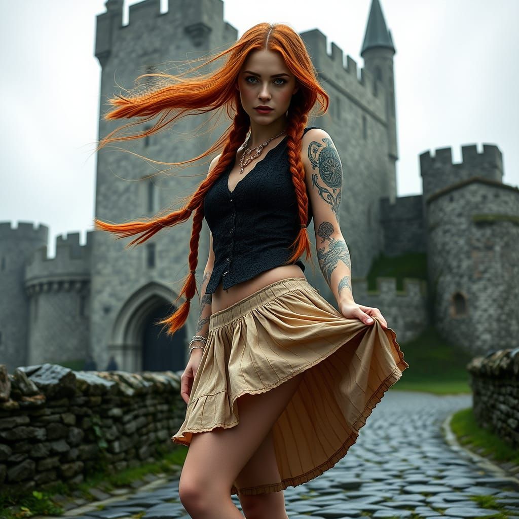 Maiden in Celtic Castle Courtyard