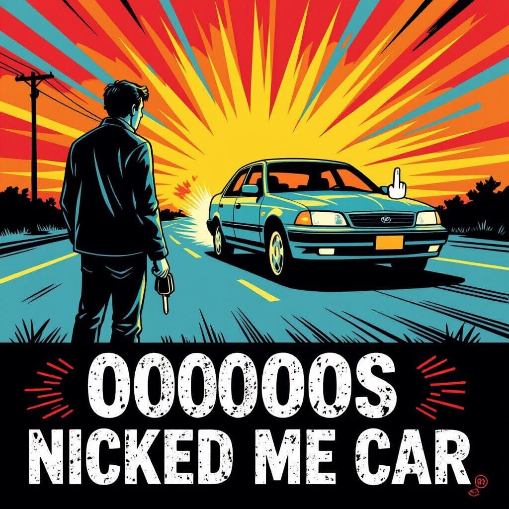 Car Theft Scene in Pop Surrealism Style
