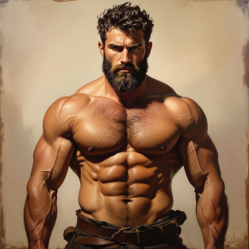 Muscular Man Portrait in Classical Oil Painting Style