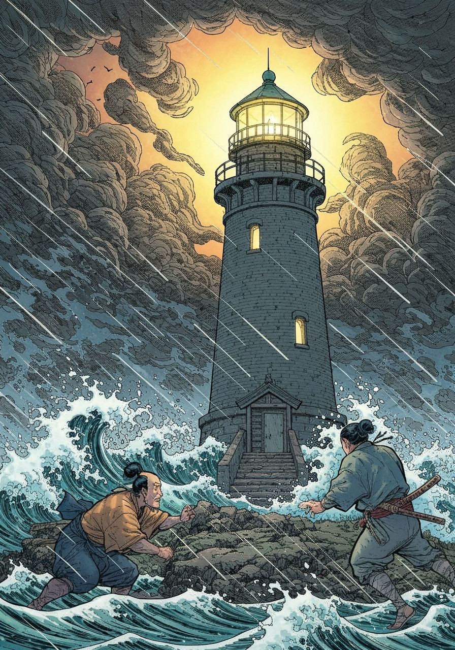 Edo Lighthouse in Comic Book Cover Art Style