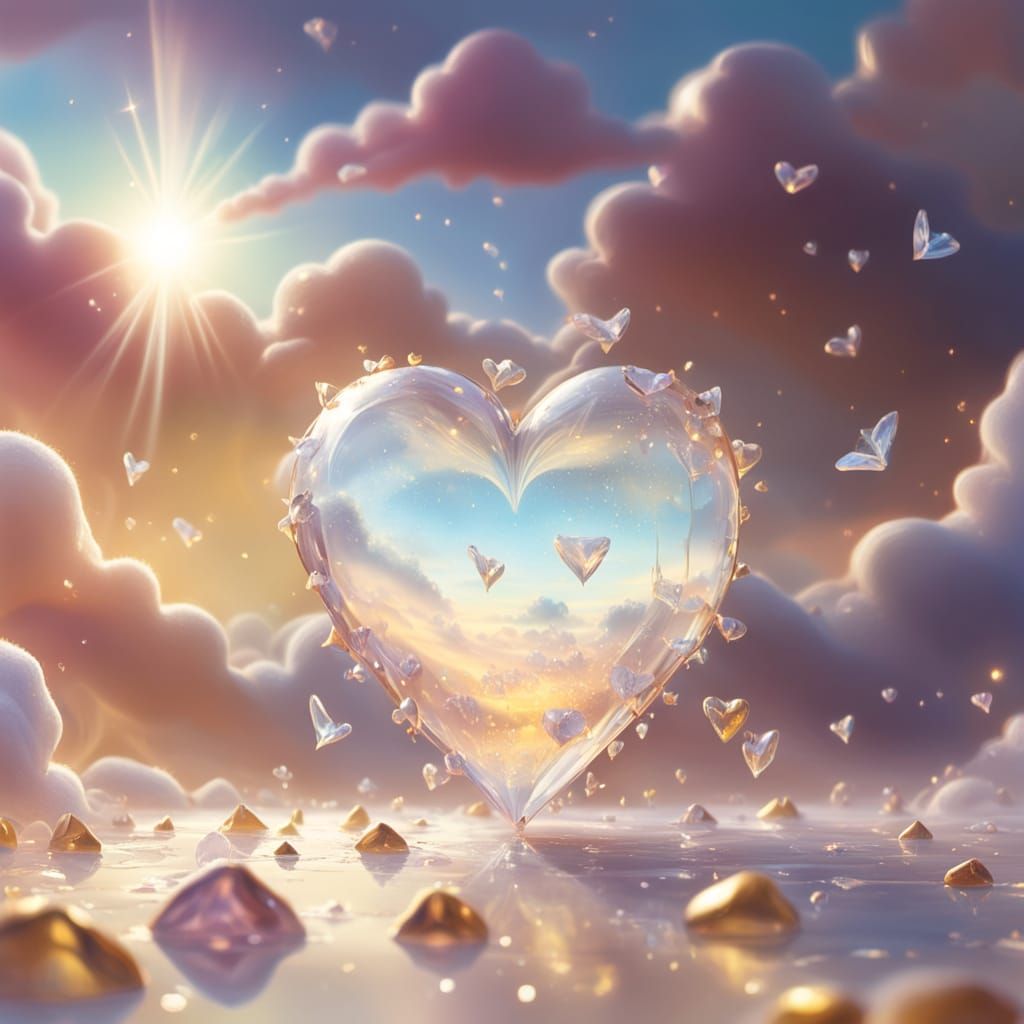 Crystal Heart Vial with Dew in Surreal Oil Painting