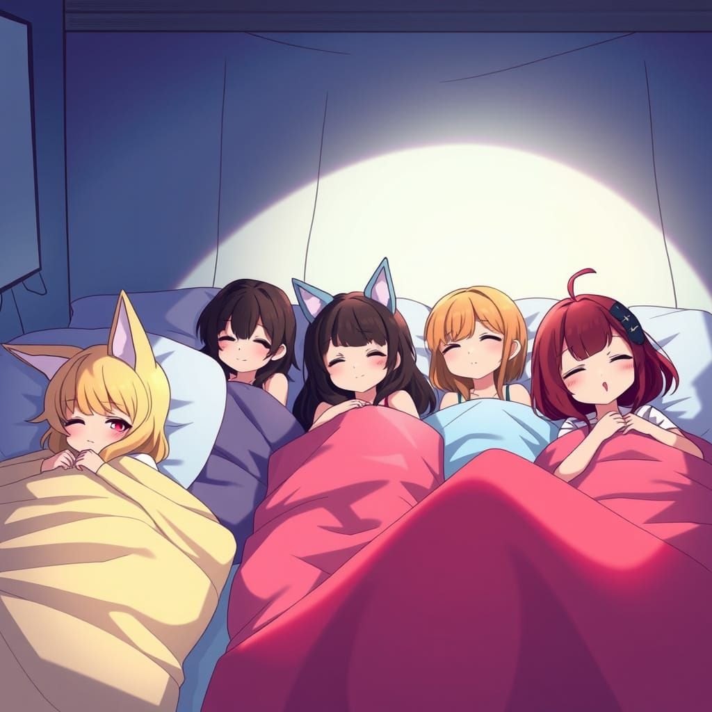 Anime Girls at Slumber Party in Studio Trigger Style