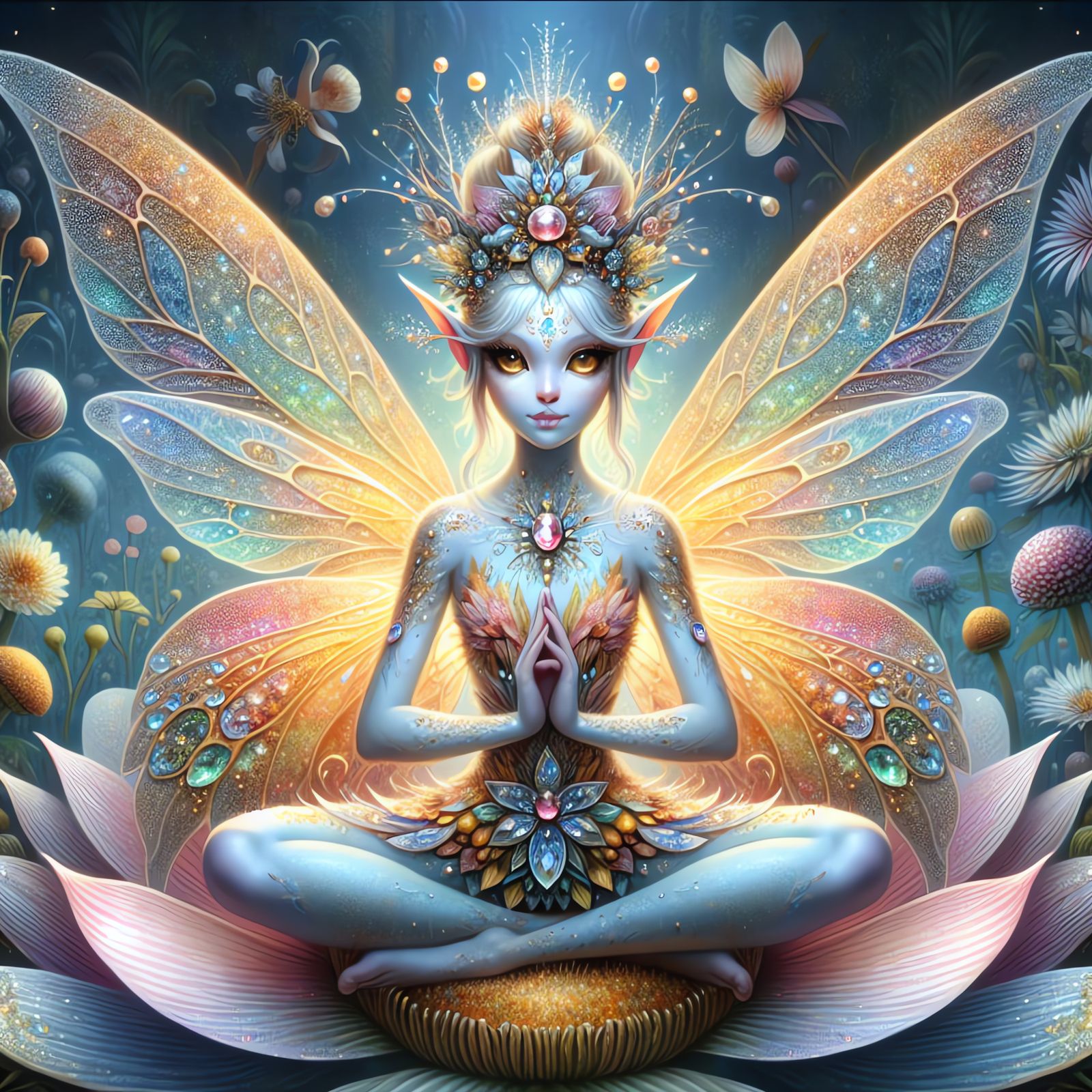 Enchanting Fairy with Crystalline Crown in Fantasy Landscape