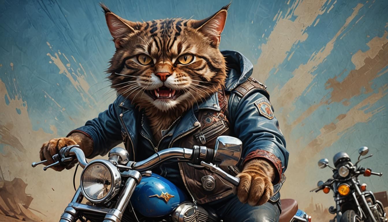Menacing Hells Angels Cat Rides Chopper