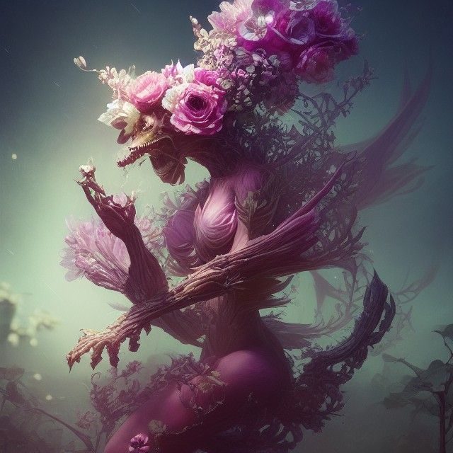 Botanical Beast in Hyperdetailed Floral Creature Art