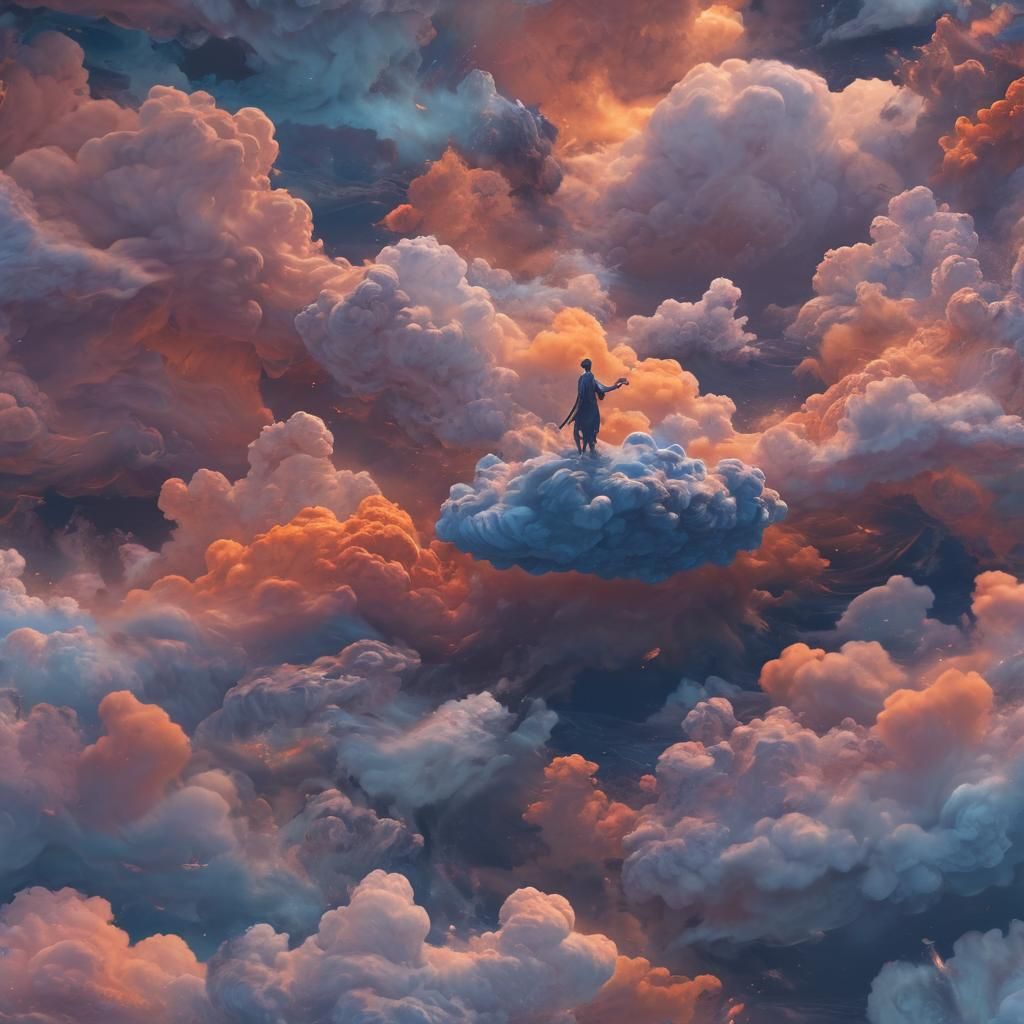 Ethereal Figure Floating in Surreal Dreamscape