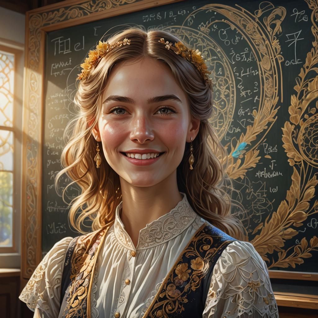 Russian Teacher Portrait in Art Nouveau Style