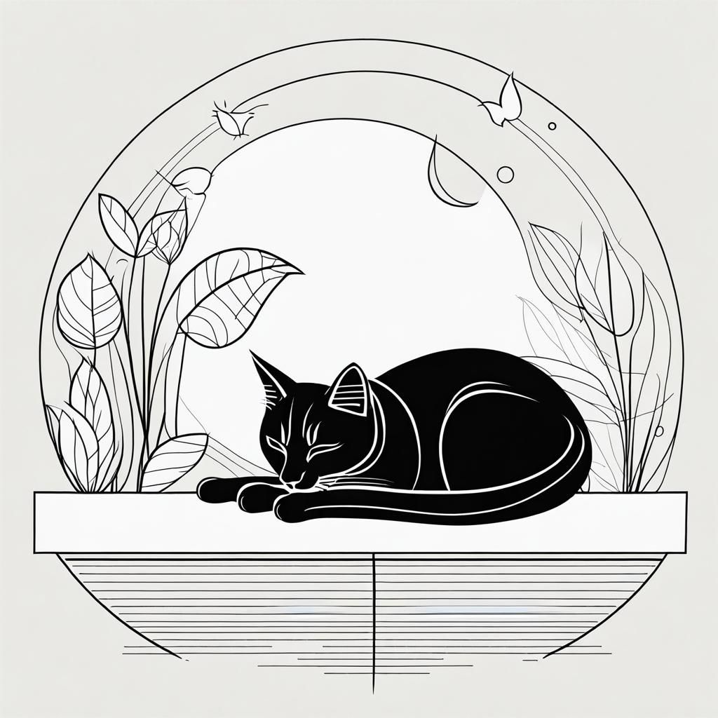 Sleek Line Art of Sleeping Cat