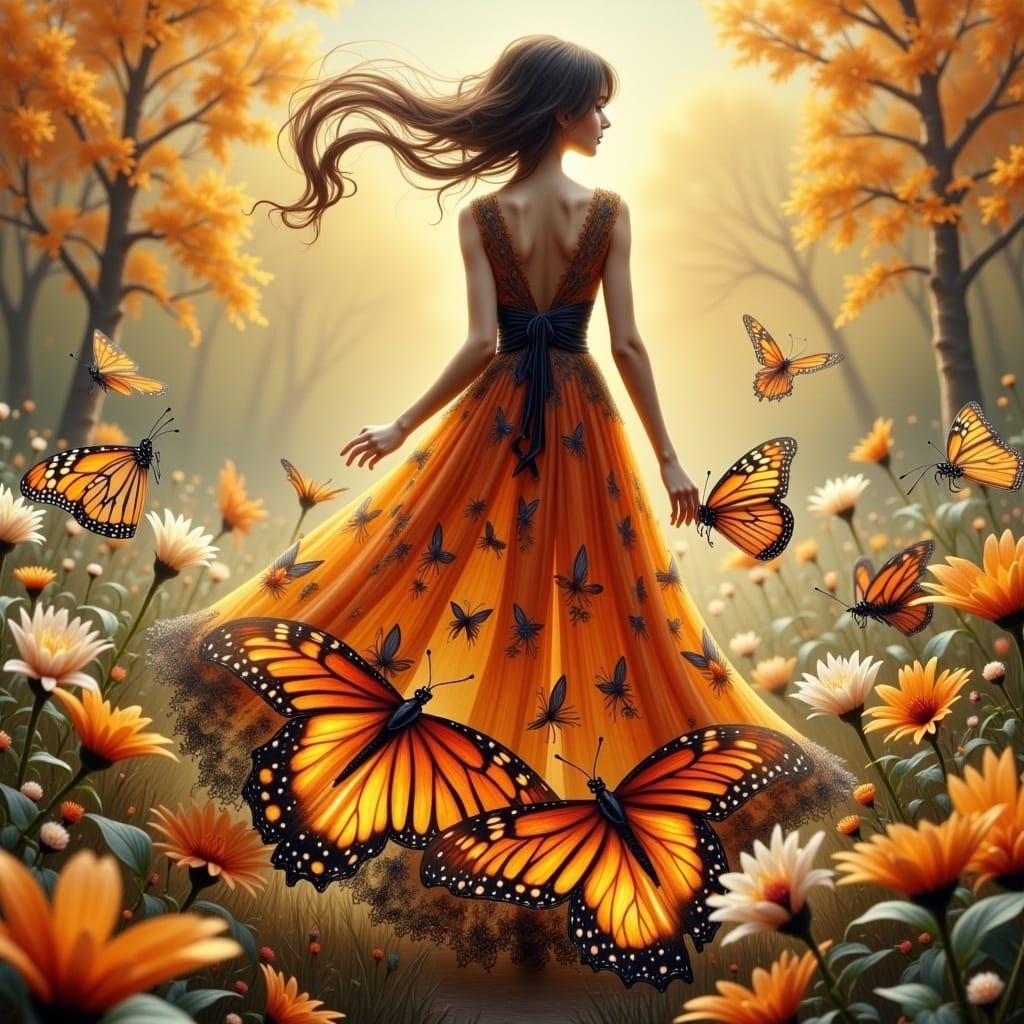 Monarch Butterfly Dress in Hyperreal Style
