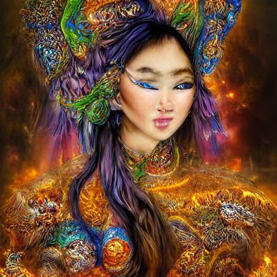 Mongolian Goddess Portrait in Digital Painting Style