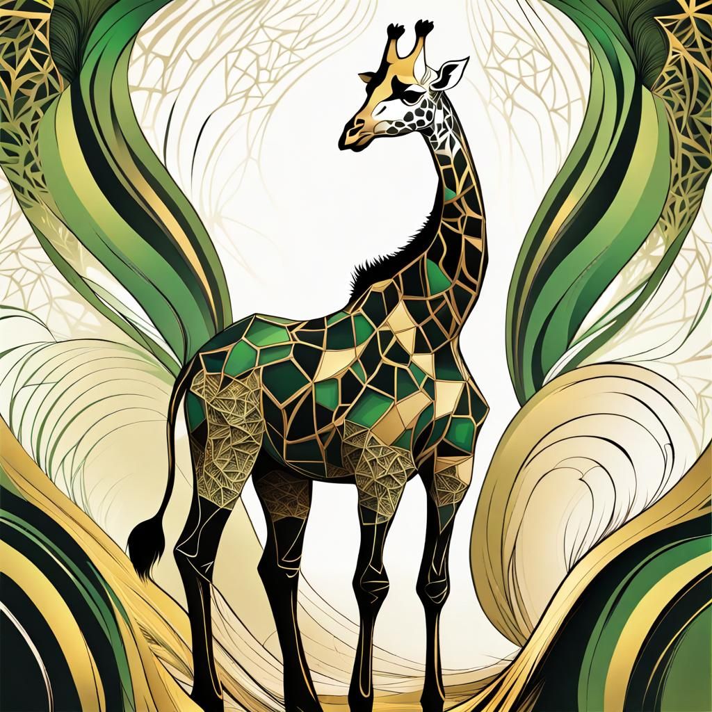 Giraffe in Pampas: Neo-Primitivism Line Art