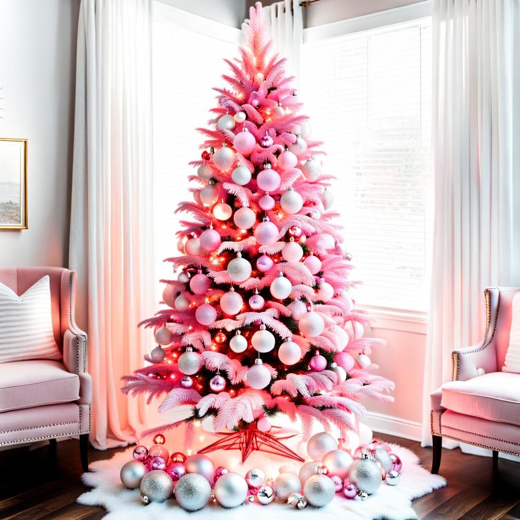 Pink Flamingo Christmas Tree with Glass Ornaments