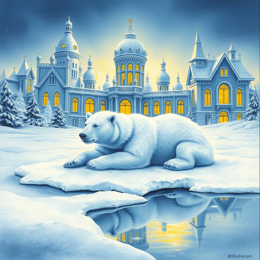 Snow Bear Sculpture in a Winter Palace