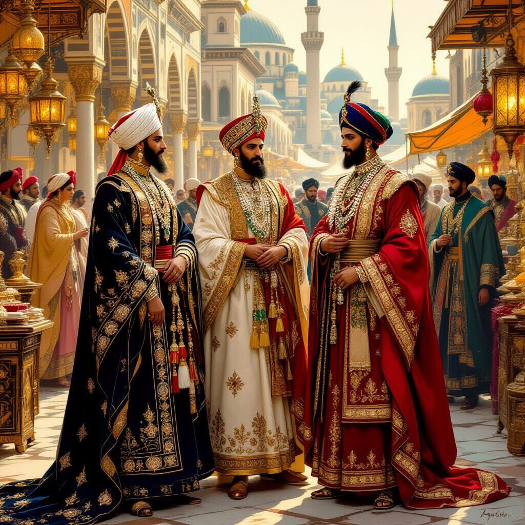 Majestic Ottoman Sultans in Ornate Setting