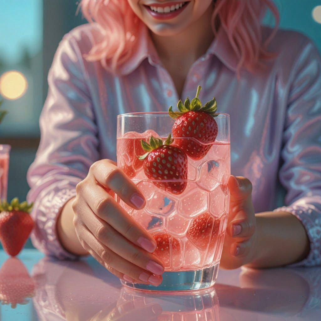 Strawberry Drink with Glowing Ice in Pop Art Style