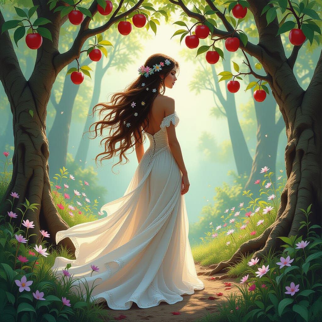 Woodland Goddess in Grove, Painterly Style