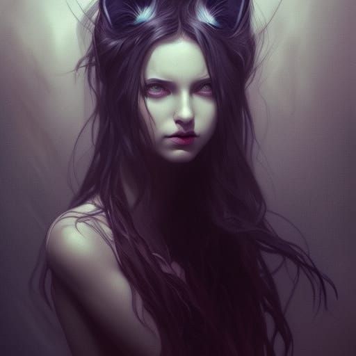 Eerie Gothic Woman with Cat Eyes in Blue Lighting