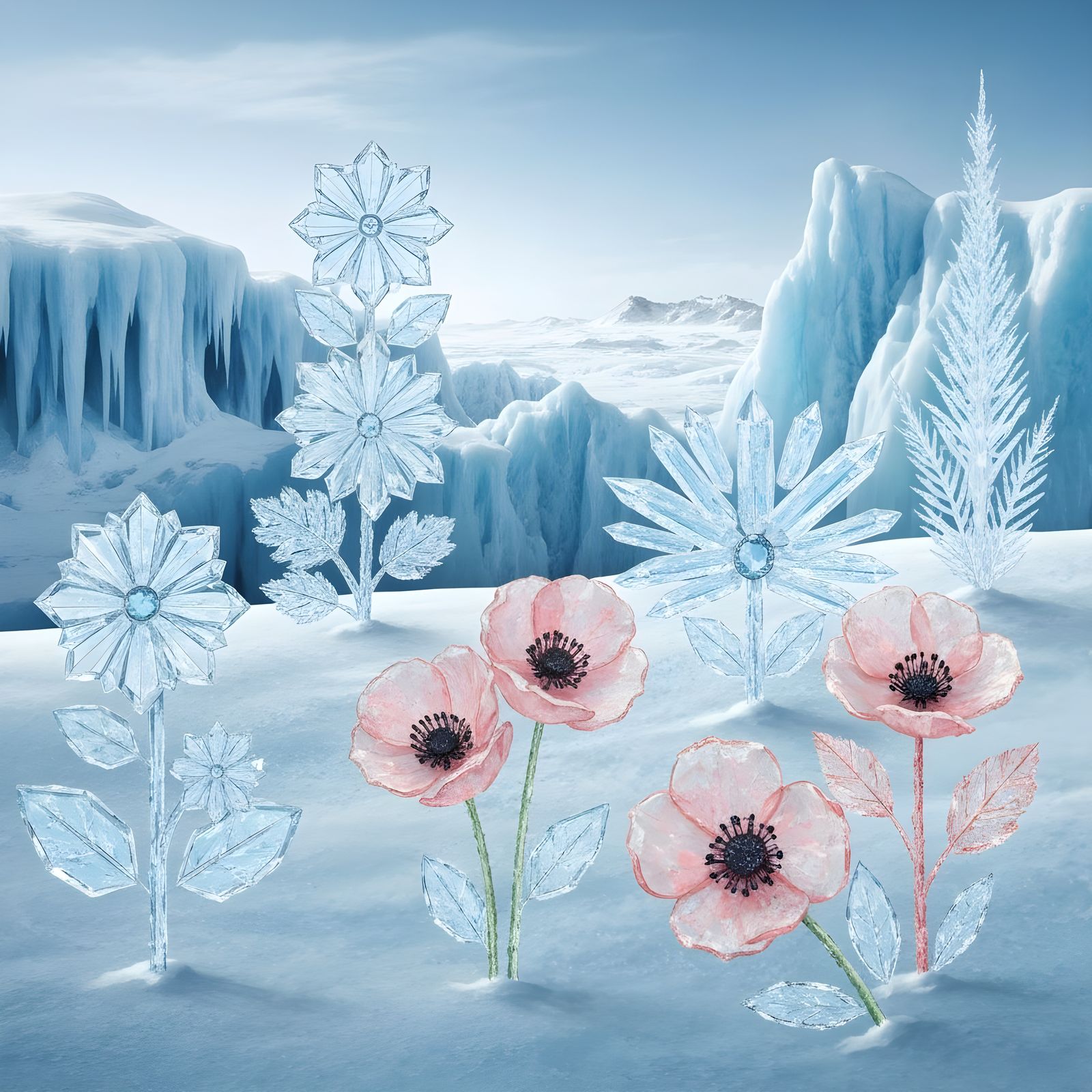 Fantastical Ice Crystal Garden on Frozen Tundra