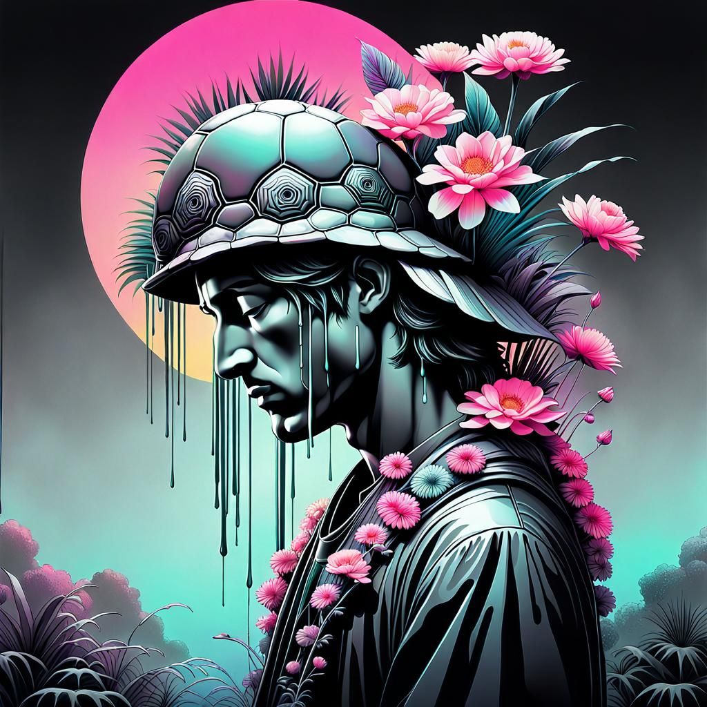 Melancholic Bouquet with Embroidered Vaporwave Frame