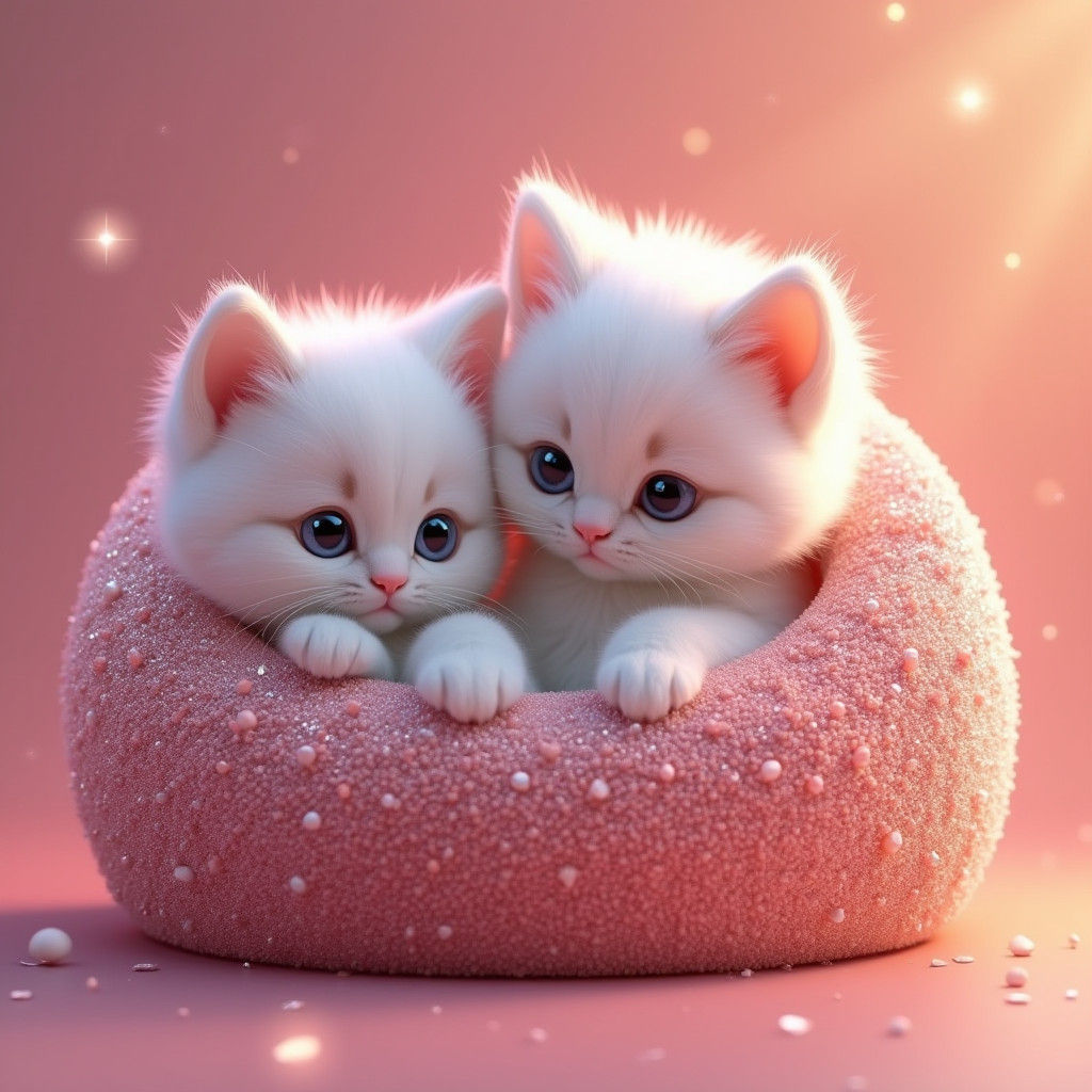 Adorable Ragdoll Kittens in Glittery Beanbag, 3D Digital Art