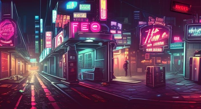 Cyberpunk City Street Scene: Gritty Neon Aesthetics