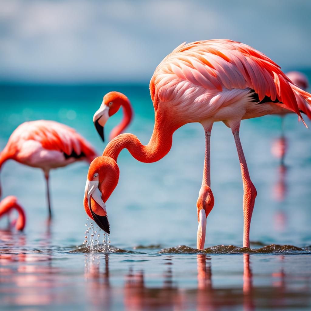 Pink Flamingo Hydration: Ocean Oasis Photography