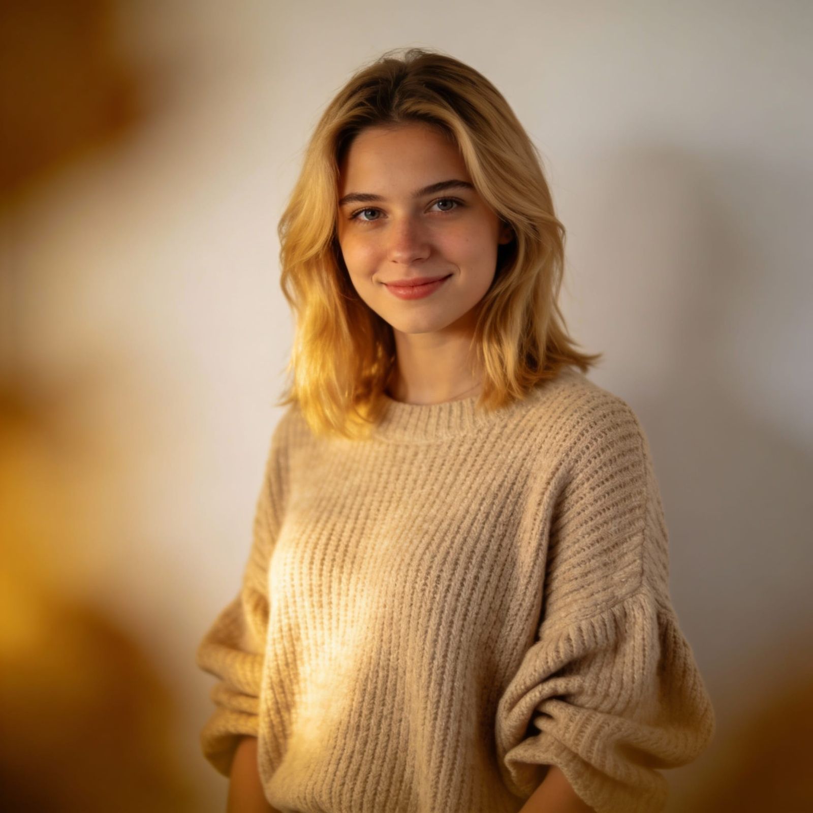 Woman in Beige Sweater, Autumn Scene