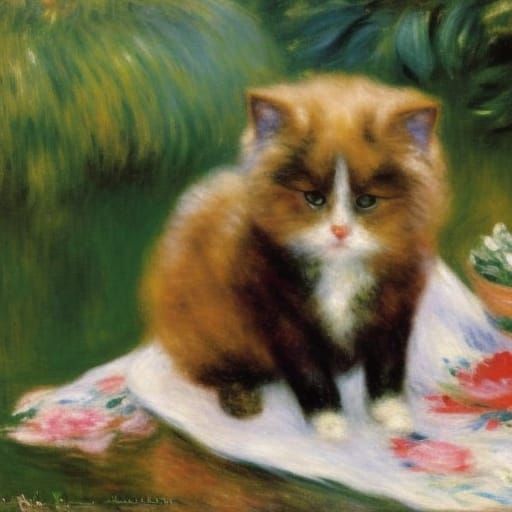 Impressionistic Cat Painting on Canvas