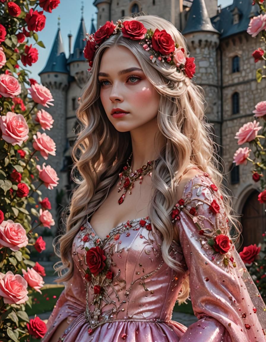 Beautiful Fairy Queen with Roses and Glitter
