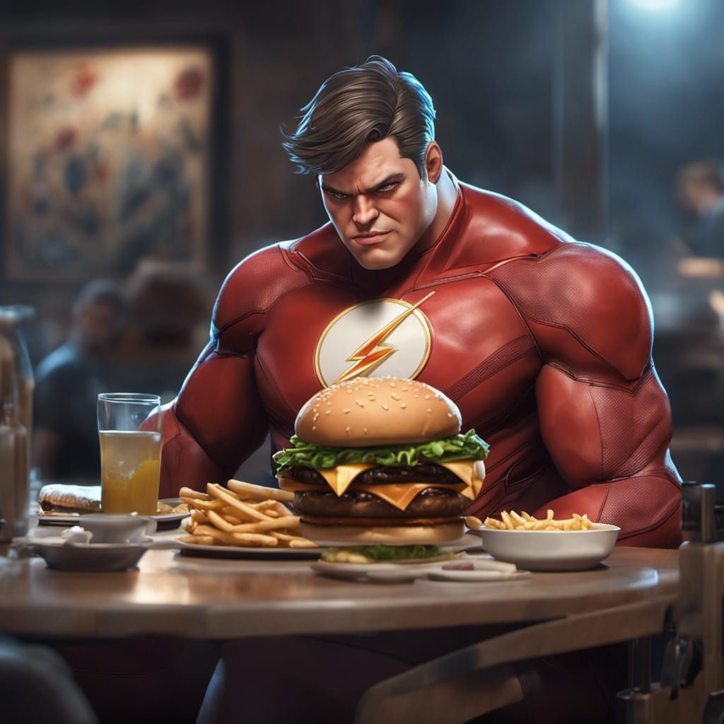 The Flash Eating a Burger in Anime Style