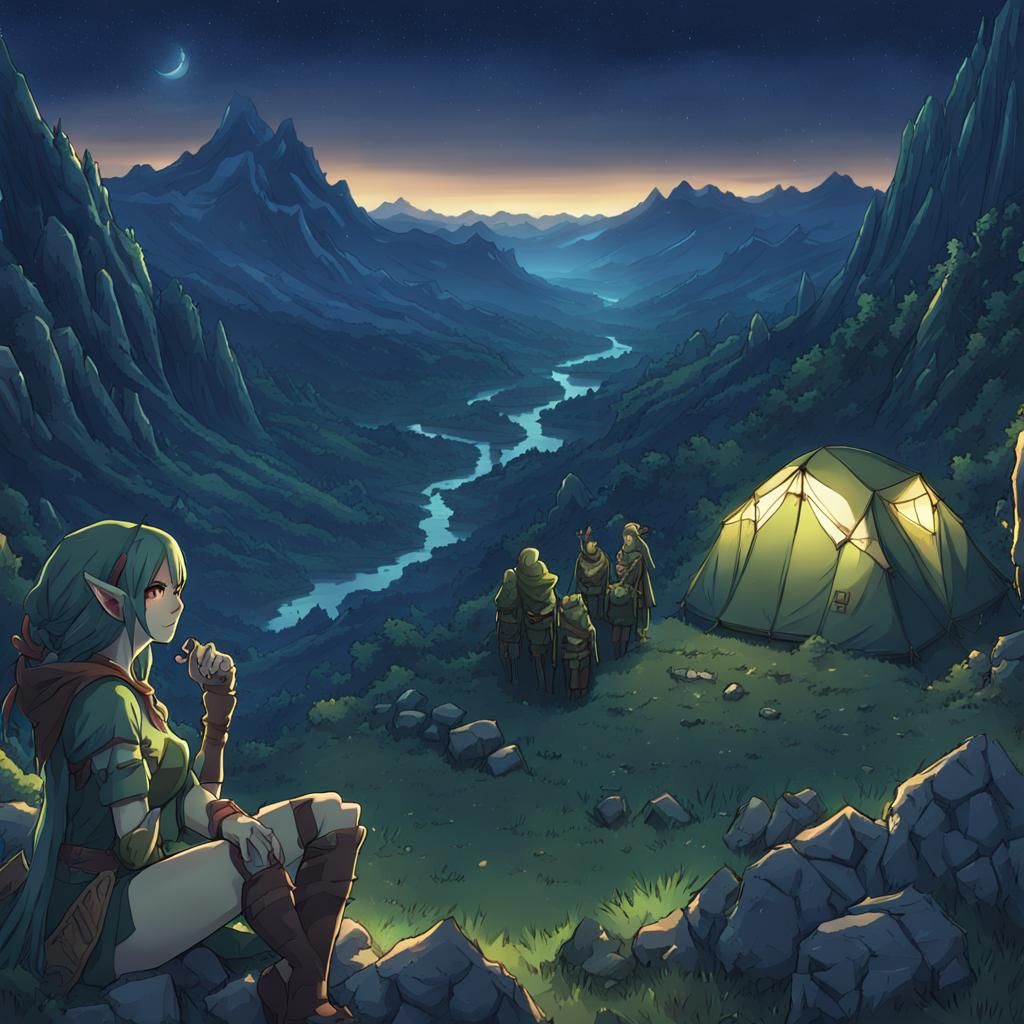 Anime Elf Camping Under Orc Watchful Eyes