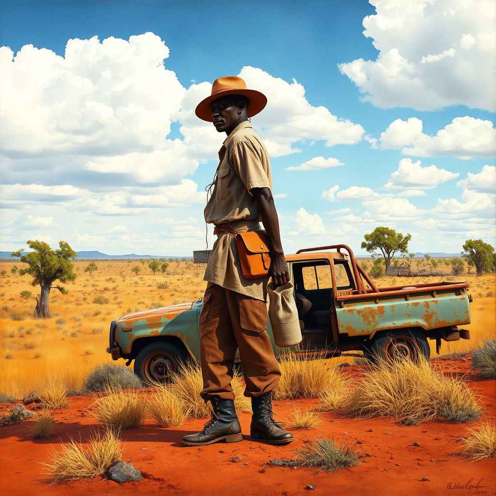 Outback Scene with Aboriginal Figure in Earthy Tones