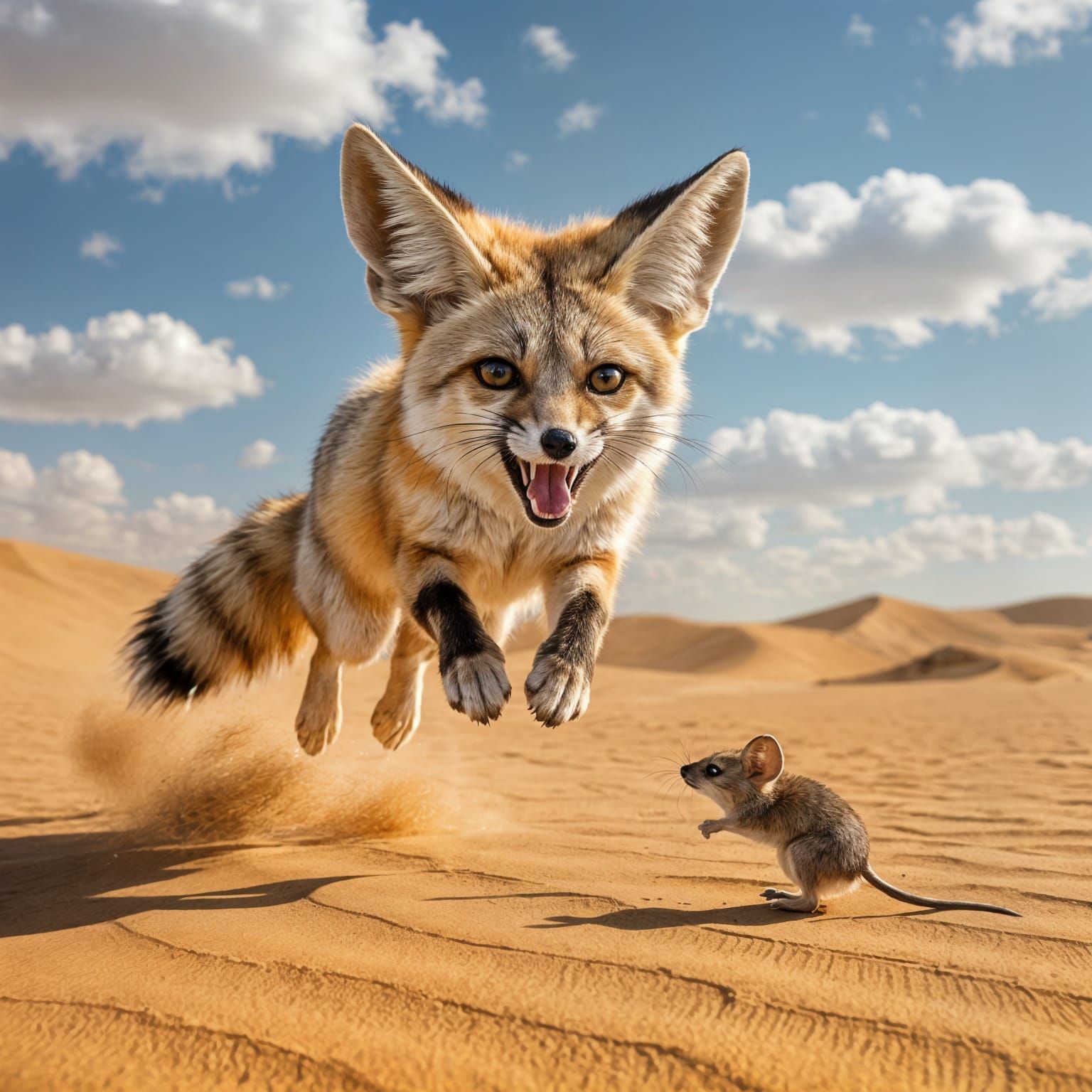 Fennec Fox Captures Mouse in Desert Action