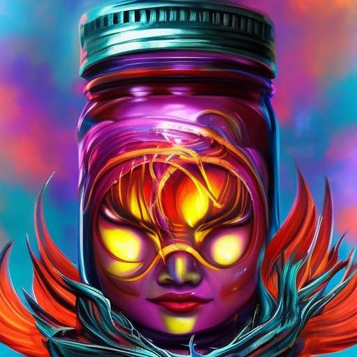 Demon Goddess in Jar: Hyperrealistic Splash Art