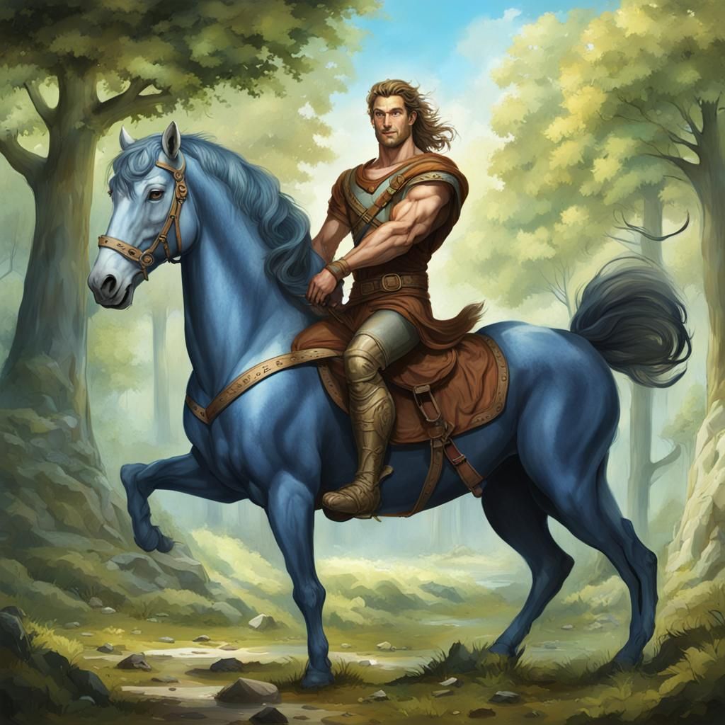 Handsome Centaur Smiles in Magical Forest Temple