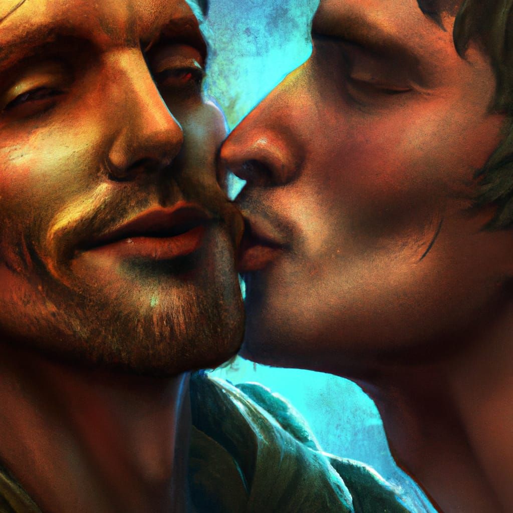 Passionate Portrait of Men Kissing in Digital Art Style