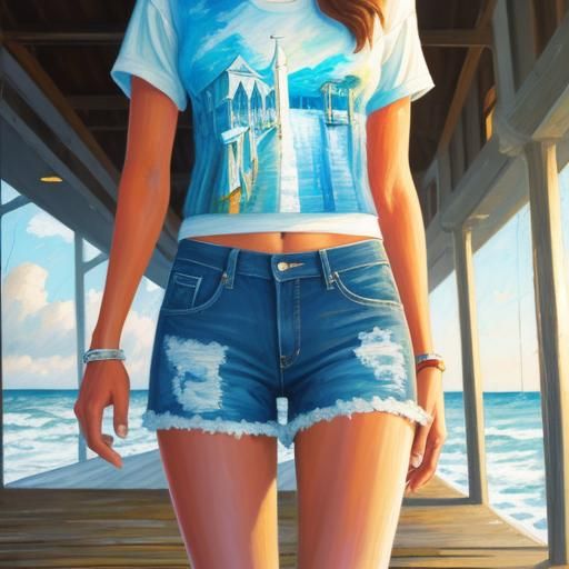 Girl on Pier: Neo-Impressionist Expressionist Painting