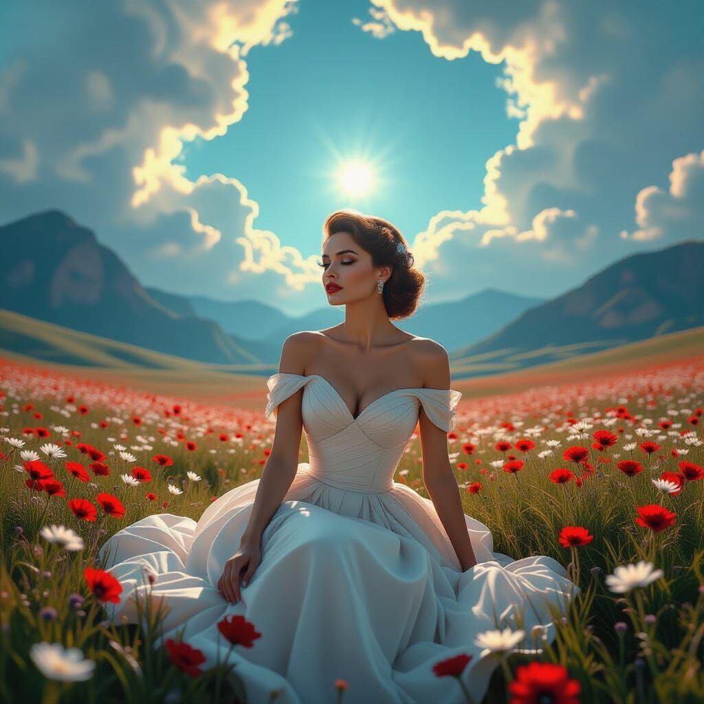 Glamorous Woman in a Dreamlike Surreal Landscape
