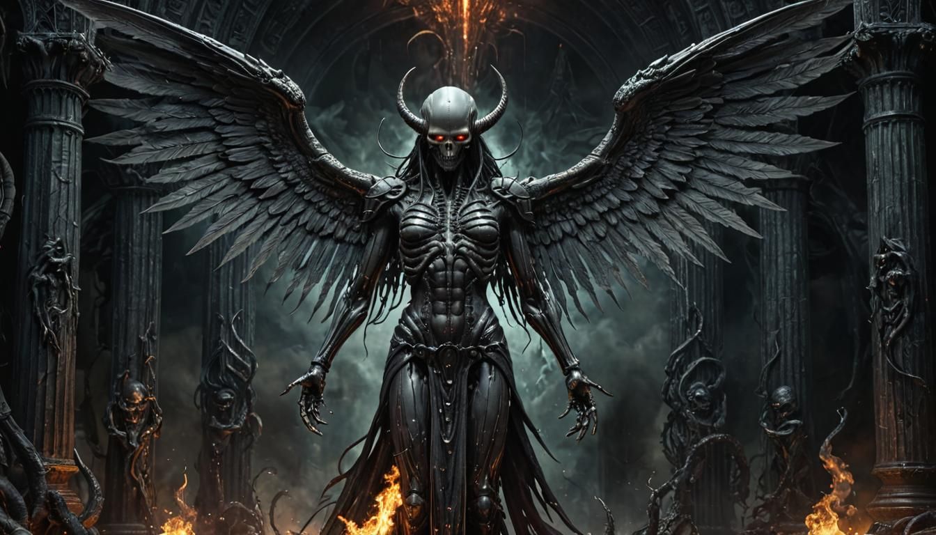 Cosmic Archangel with Haunted Sword in Giger Style