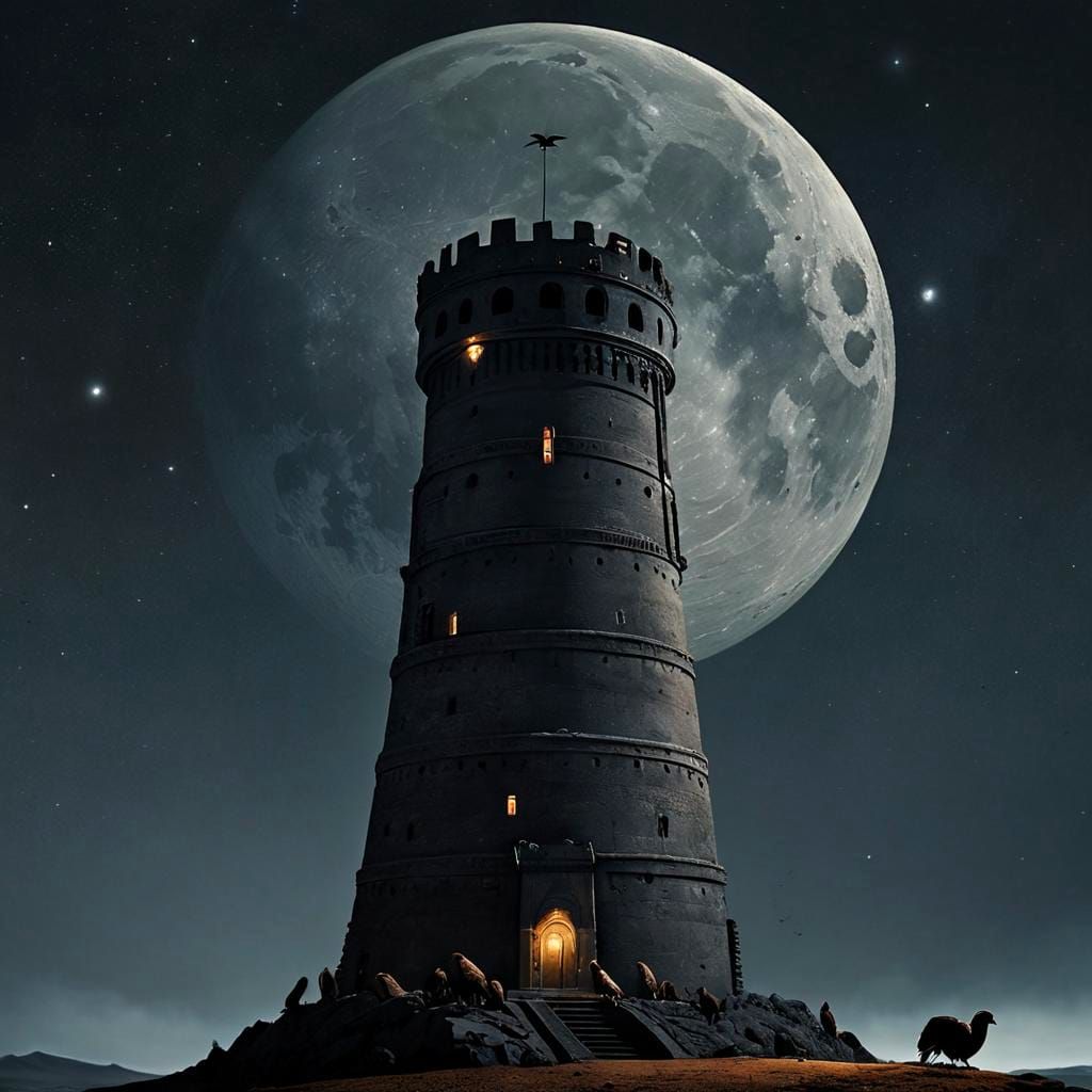 Eerie Tower of Silence Under Moonlight
