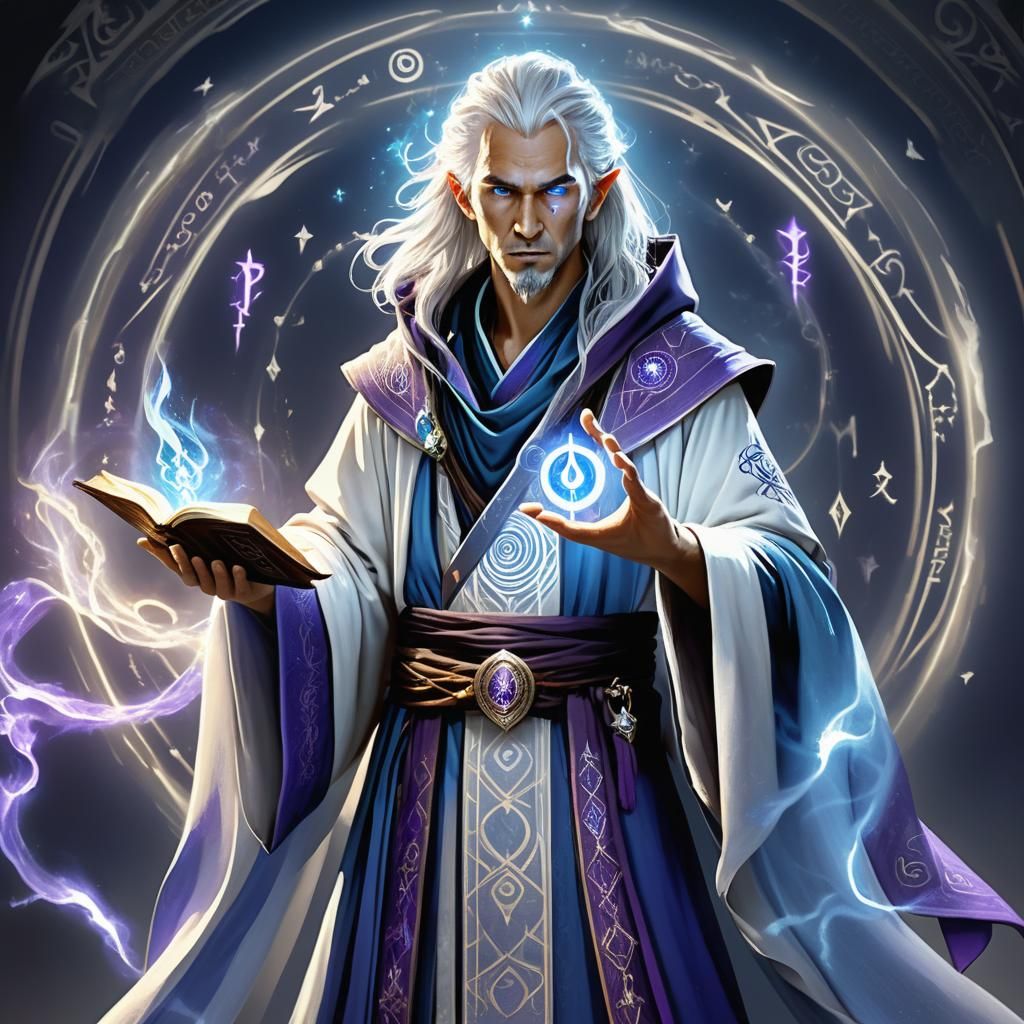 Human Mage with Spellbook in Hyper-Realistic Digital Art